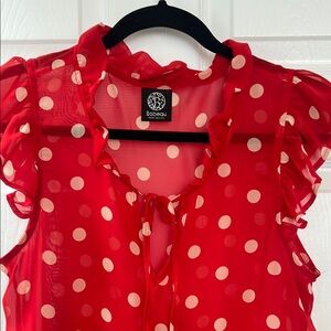 Bobeau Red Polka Dot Blouse
